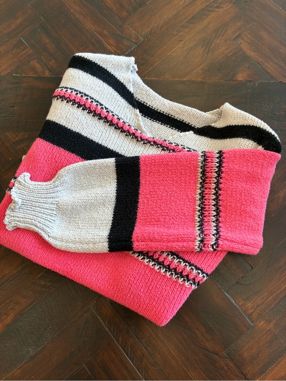 Striped Coral and Gray Knit Sweater